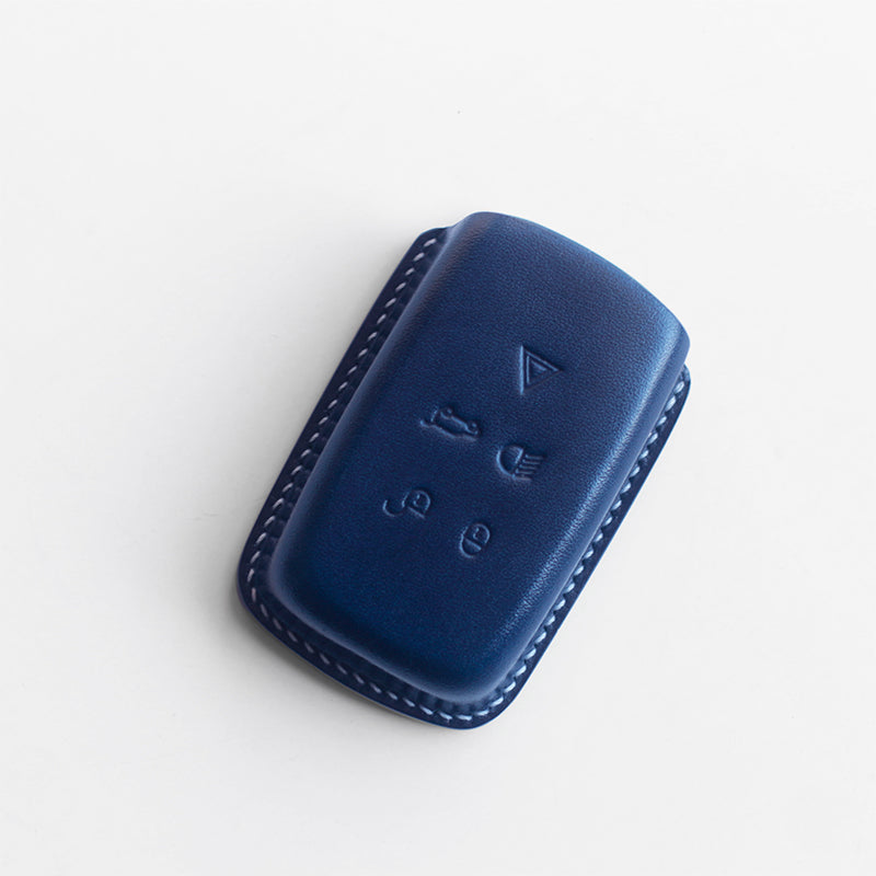 Handmade leather key cover presented in premium gift packaging
