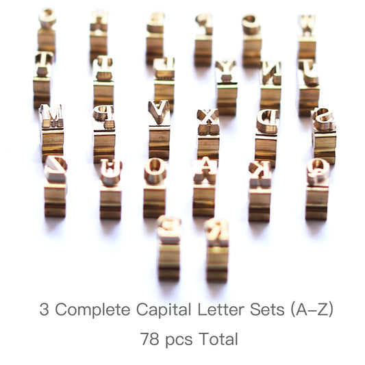 TANGEAR 2.5mm Solid Brass Capital Letter Stamp Set - 26pcs Uppercase Alphabet Stamps with Fixture & Organizer for Leather Craft, Wood, Wax, Foil and Impressing