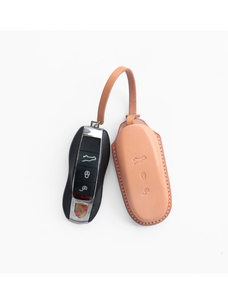Handmade Porsche Leather Key Sheath Stitching Closeup
