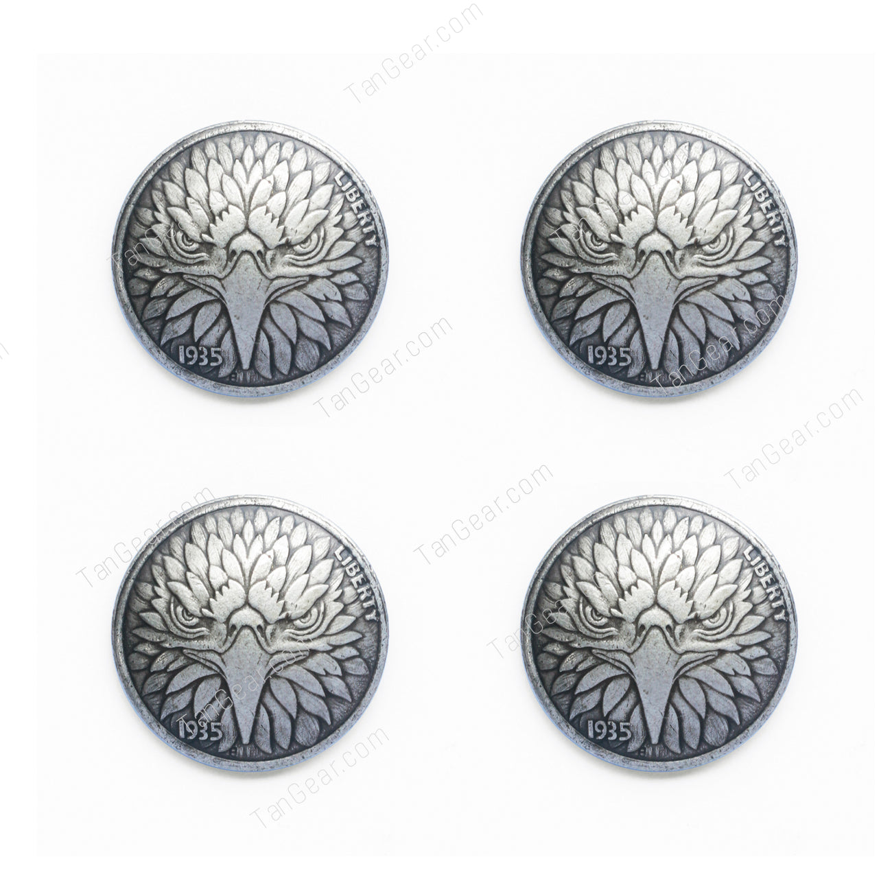 21mm (0.83") Screw Back Eagle Head Conchos - Vintage Silver Button Design for Leather Craft, Western Belts & Saddles