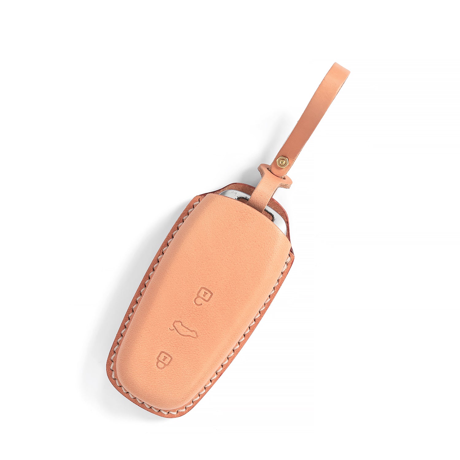 alt: Hand-stitched Audi key holder with precision fit, molded leather protector for remote keys

