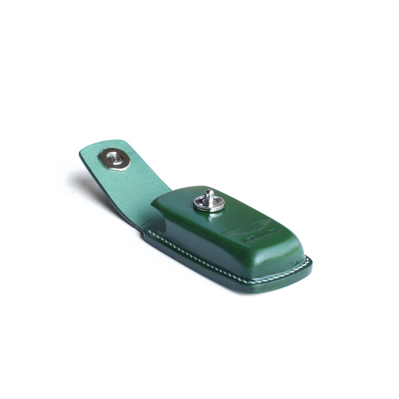 Black luxury leather key cover with magnetic clasp for Aston Martin – secure and stylish