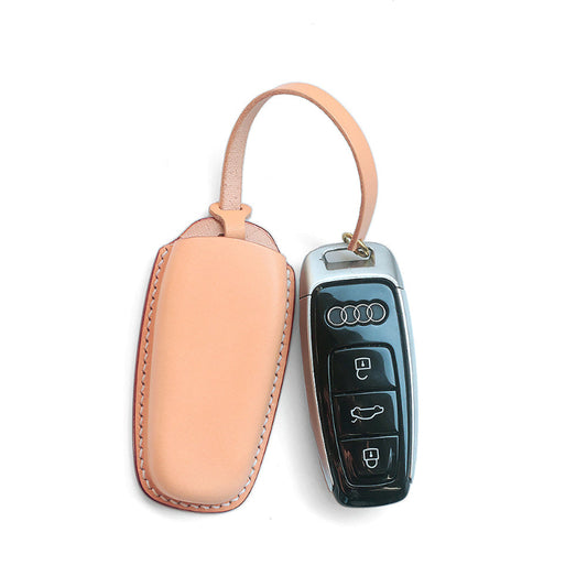 Handcrafted full-grain leather key case for Audi models with premium stitching

