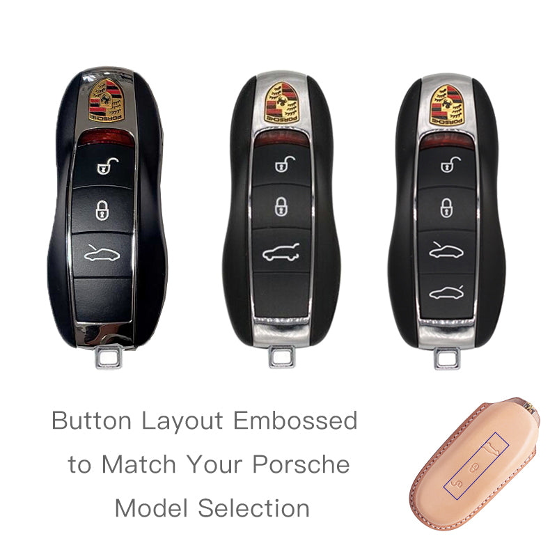 Porsche Veg-Tan Leather Key Fob Cover for 911/718/Cayenne/Taycan/Panamera(early model) - Handcrafted Premium Leather, Custom Fit Key Case with Minimalist Design