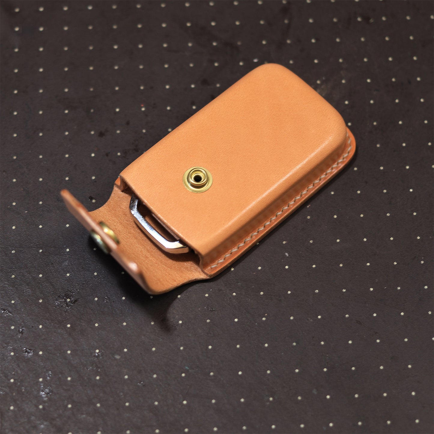 Handmade leather key case for Rolls-Royce Phantom with snap closure