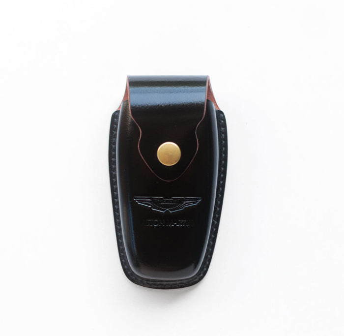 Black shell cordovan key cover fitted on Aston Martin DB11 key fob
